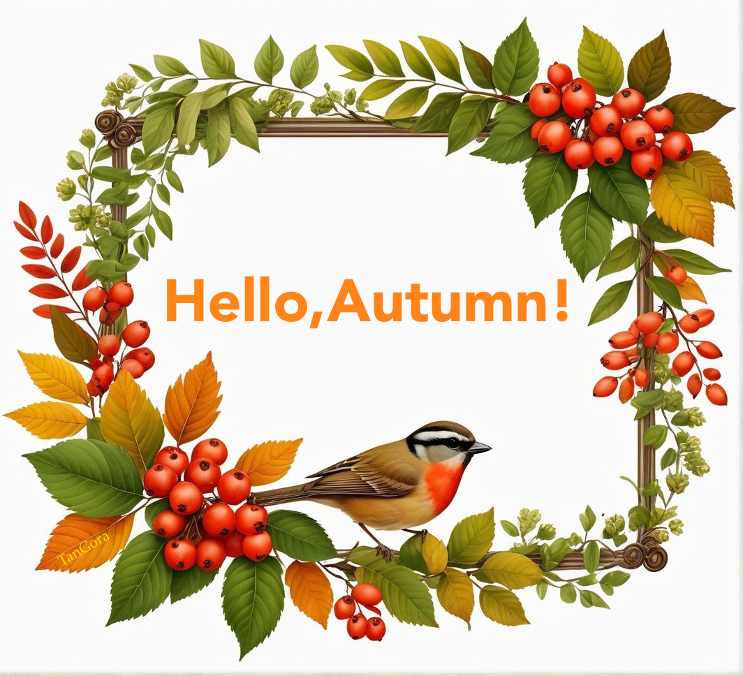 Autumn-Themed Illustration with Leaves and Berries