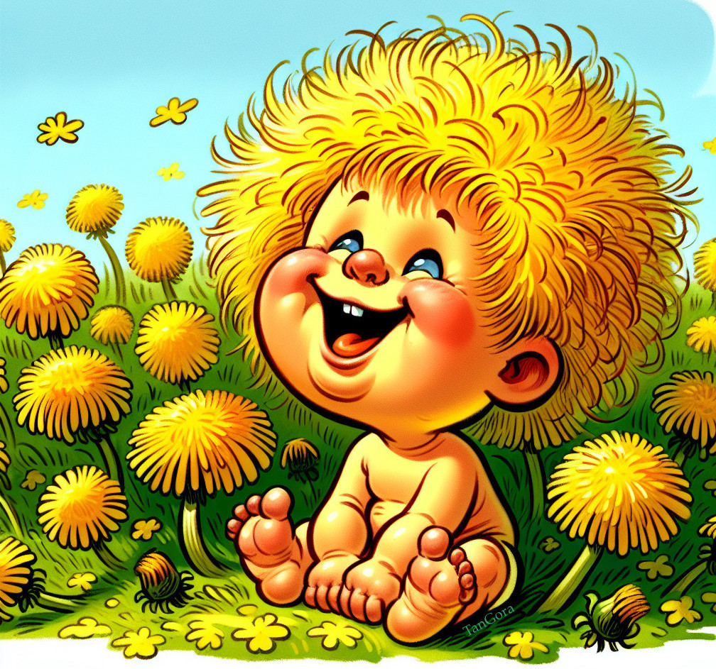 Cheerful Baby in Colorful Dandelion Field