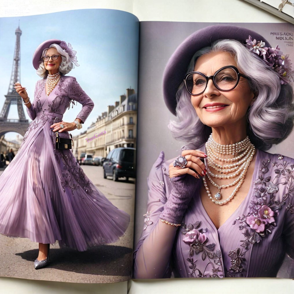 Elegant Woman in Lavender Gown by Eiffel Tower