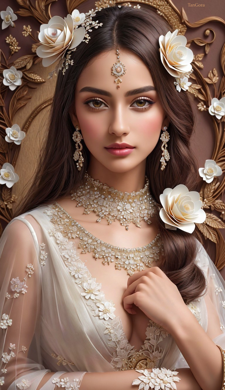 Elegant Woman in Floral Outfit with Opulent Jewelry
