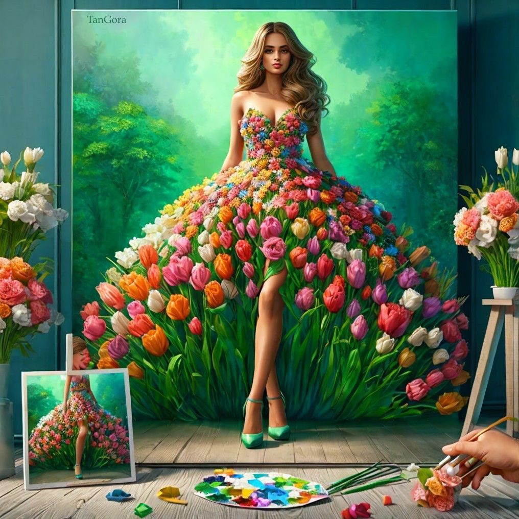 Floral-Themed Gown in Lush Green Setting