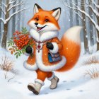 Orange Fox in Snowy Forest with Stylish Accessories