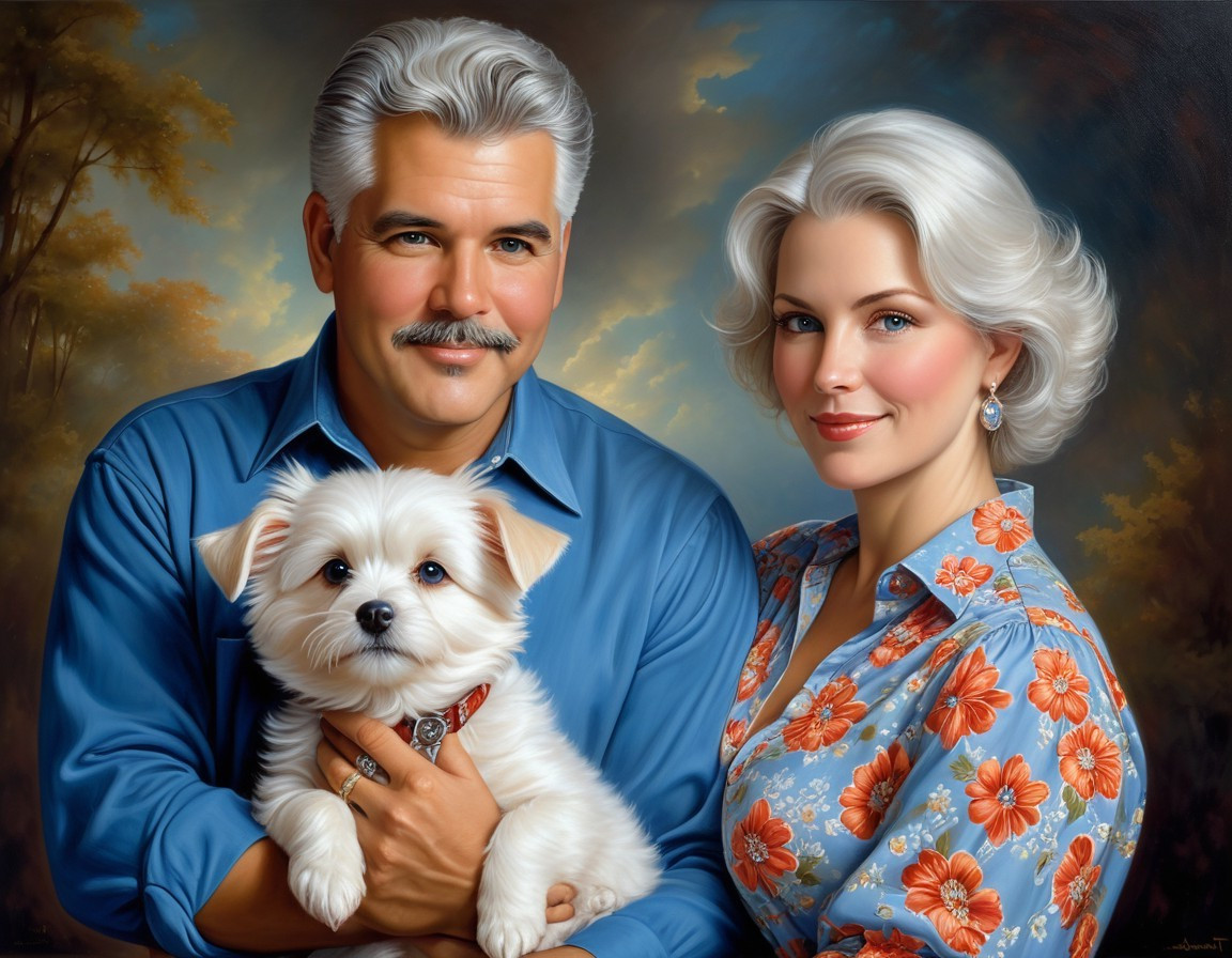Portrait of a couple with a dog in a natural setting