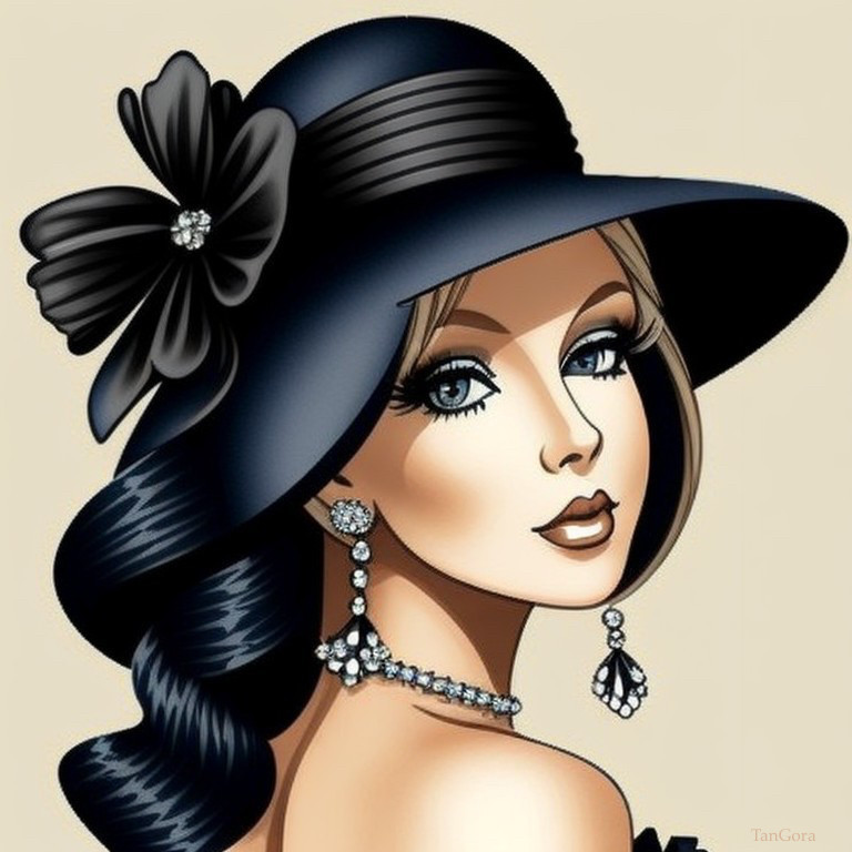 Glamorous Woman in Black Hat with Elegant Accessories