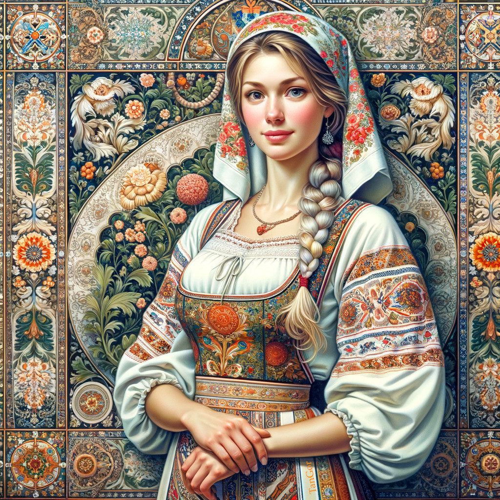 Young Woman in Traditional Attire with Embroidered Dress