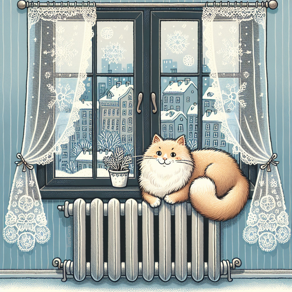Cozy Winter Scene with Ginger Cat by Snowy Window
