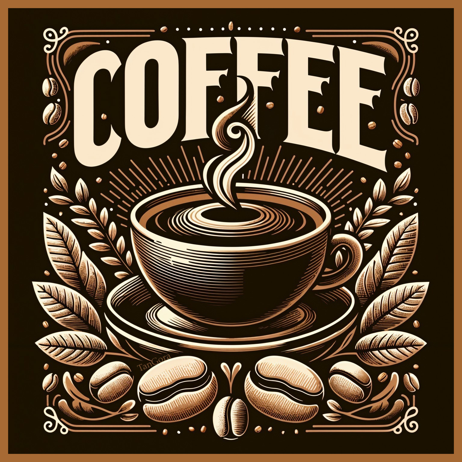 Stylized Coffee Cup Illustration with Decorative Elements