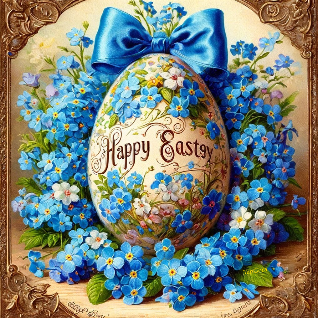 Decorative Easter Egg with Floral Patterns and Border