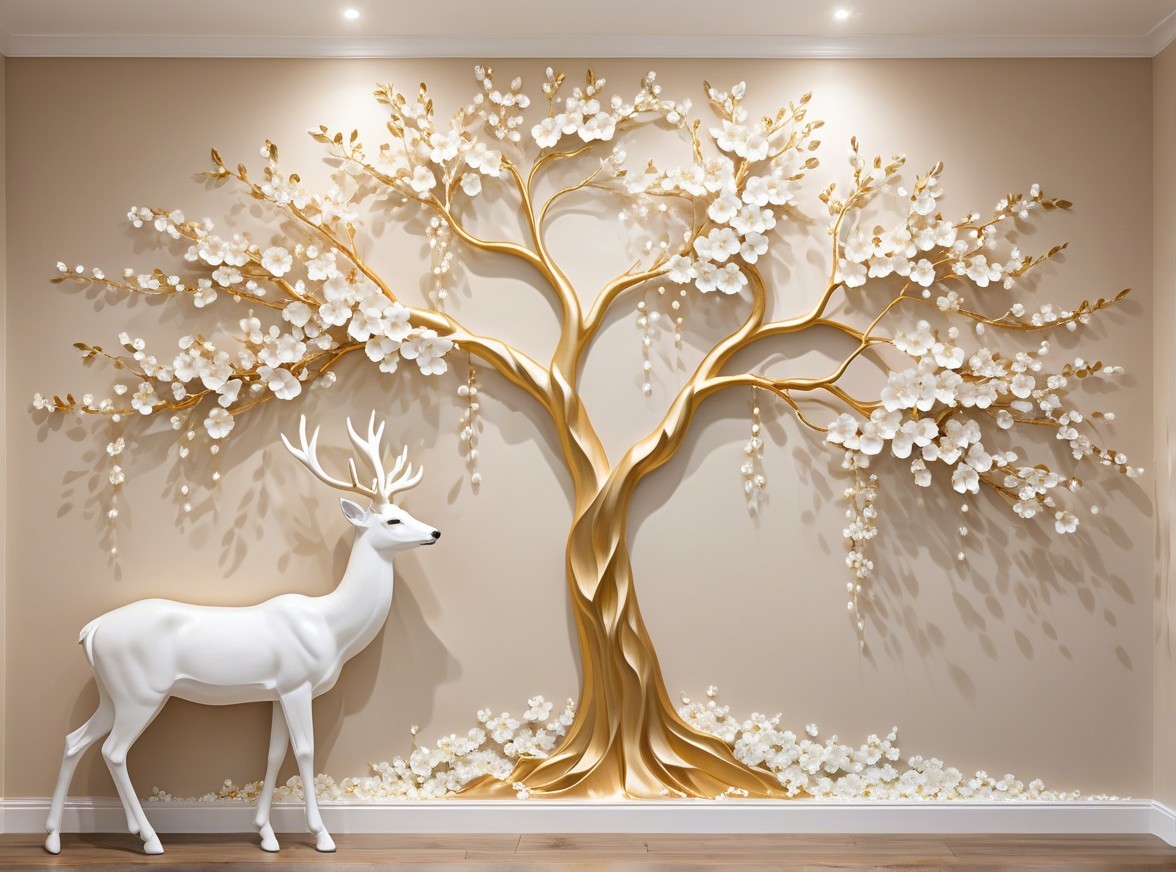 Elegant Wall Art with Tree and Deer Sculpture