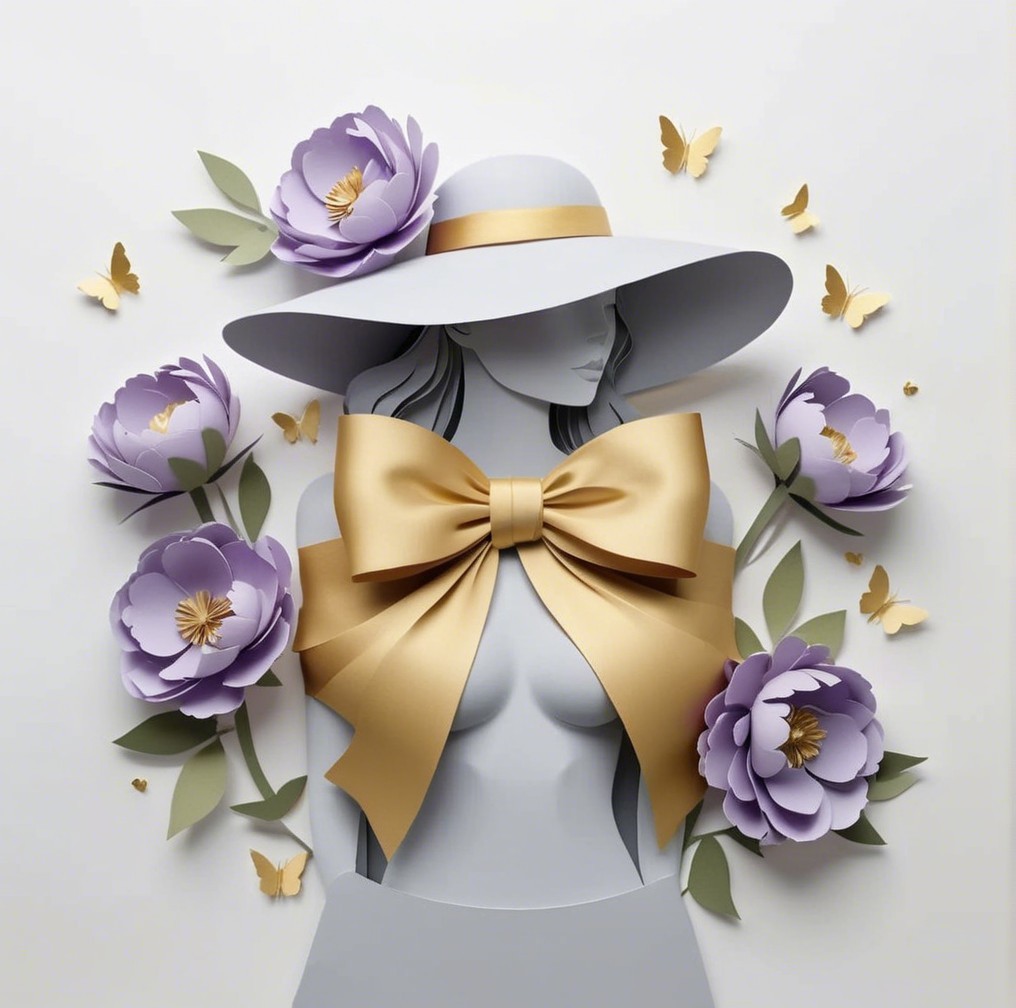 Stylish Paper-Cut Design of Woman with Hat and Flowers