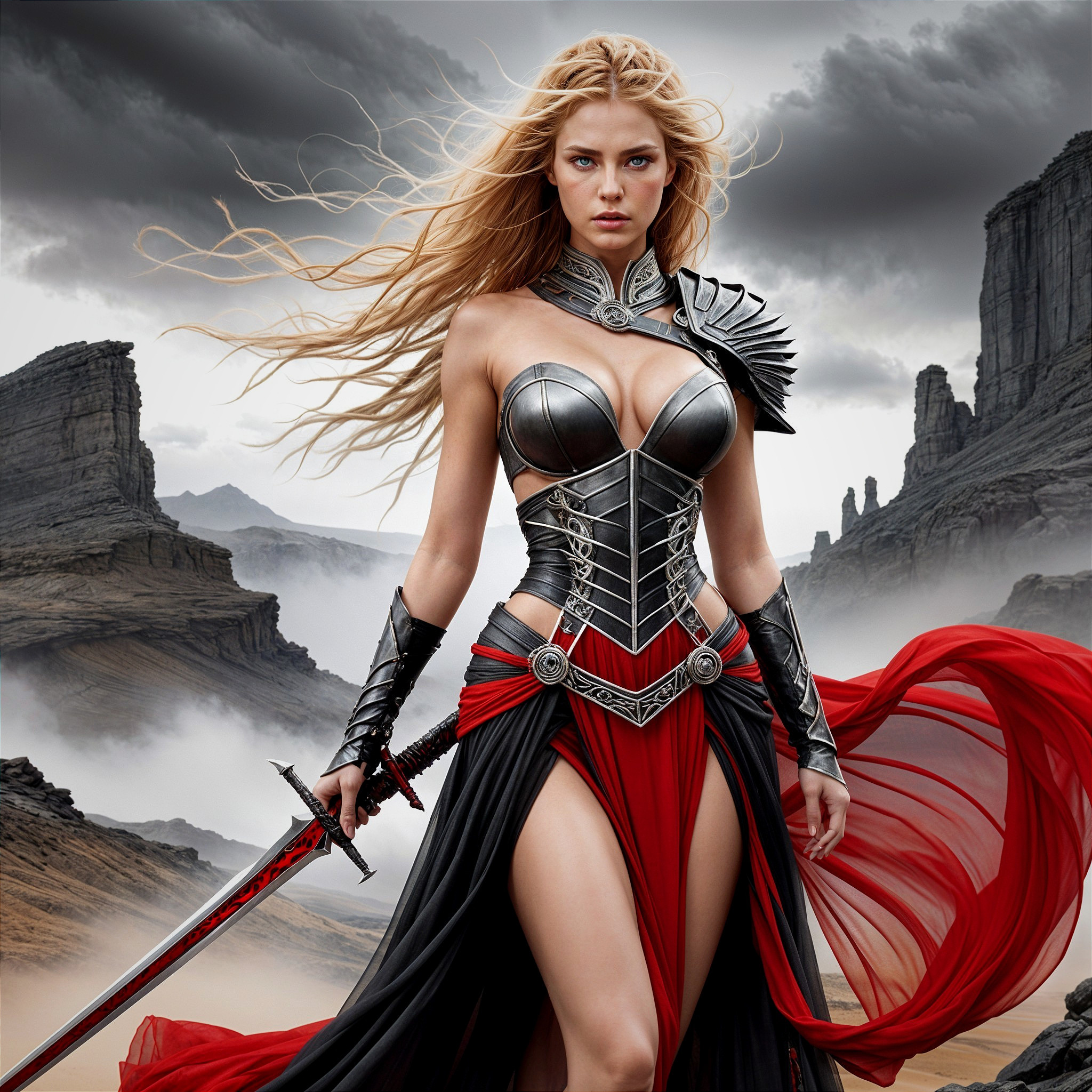 Fierce Warrior in Dramatic Rocky Landscape