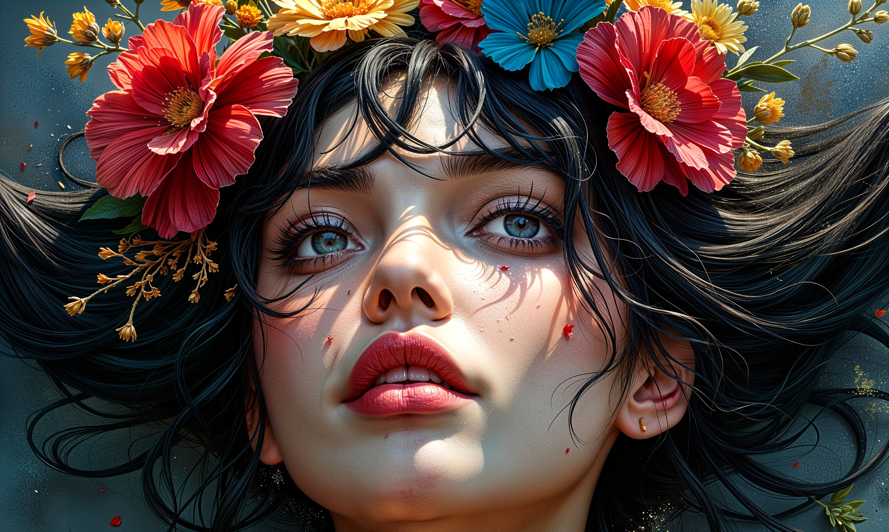 Close-up Portrait of a Young Woman with Flower Crown