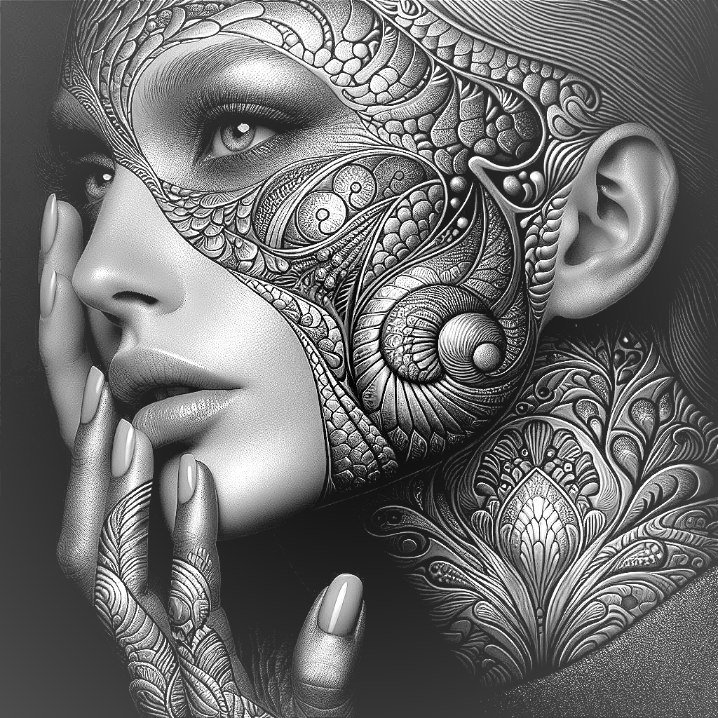 Close-Up of Woman's Face with Intricate Body Art