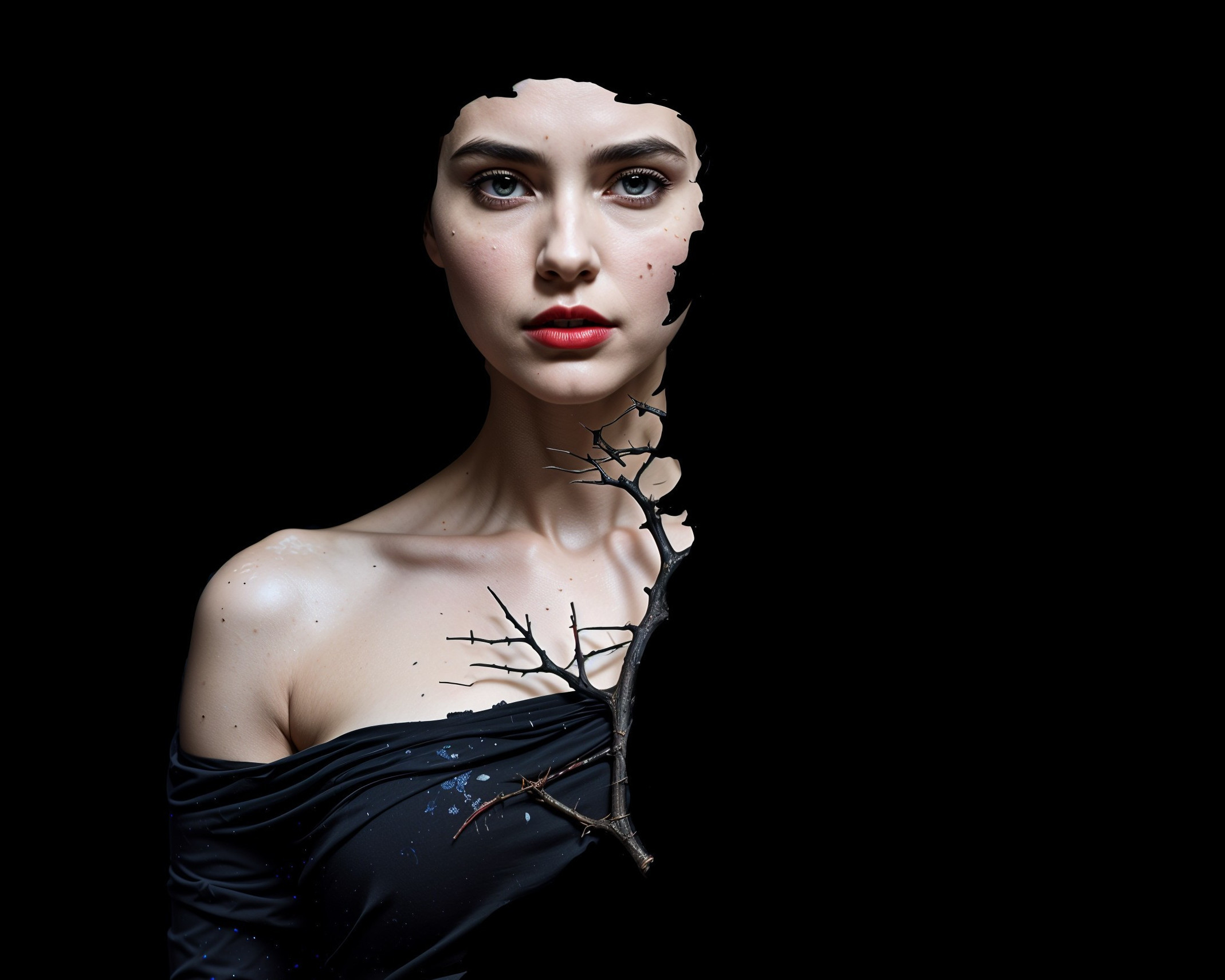Surreal Portrait of a Woman with Nature Elements