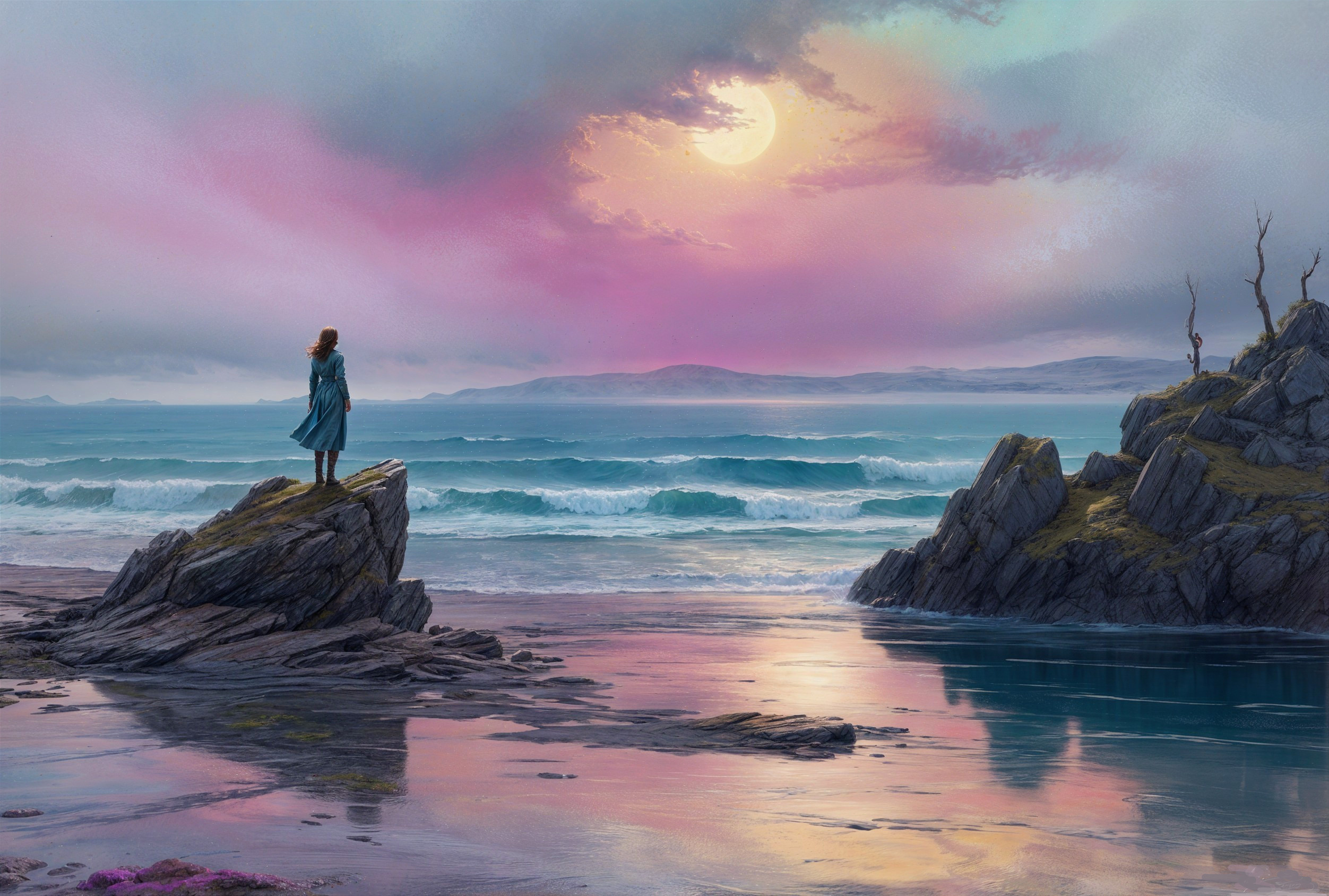 Lone Figure Overlooking Serene Ocean at Sunset