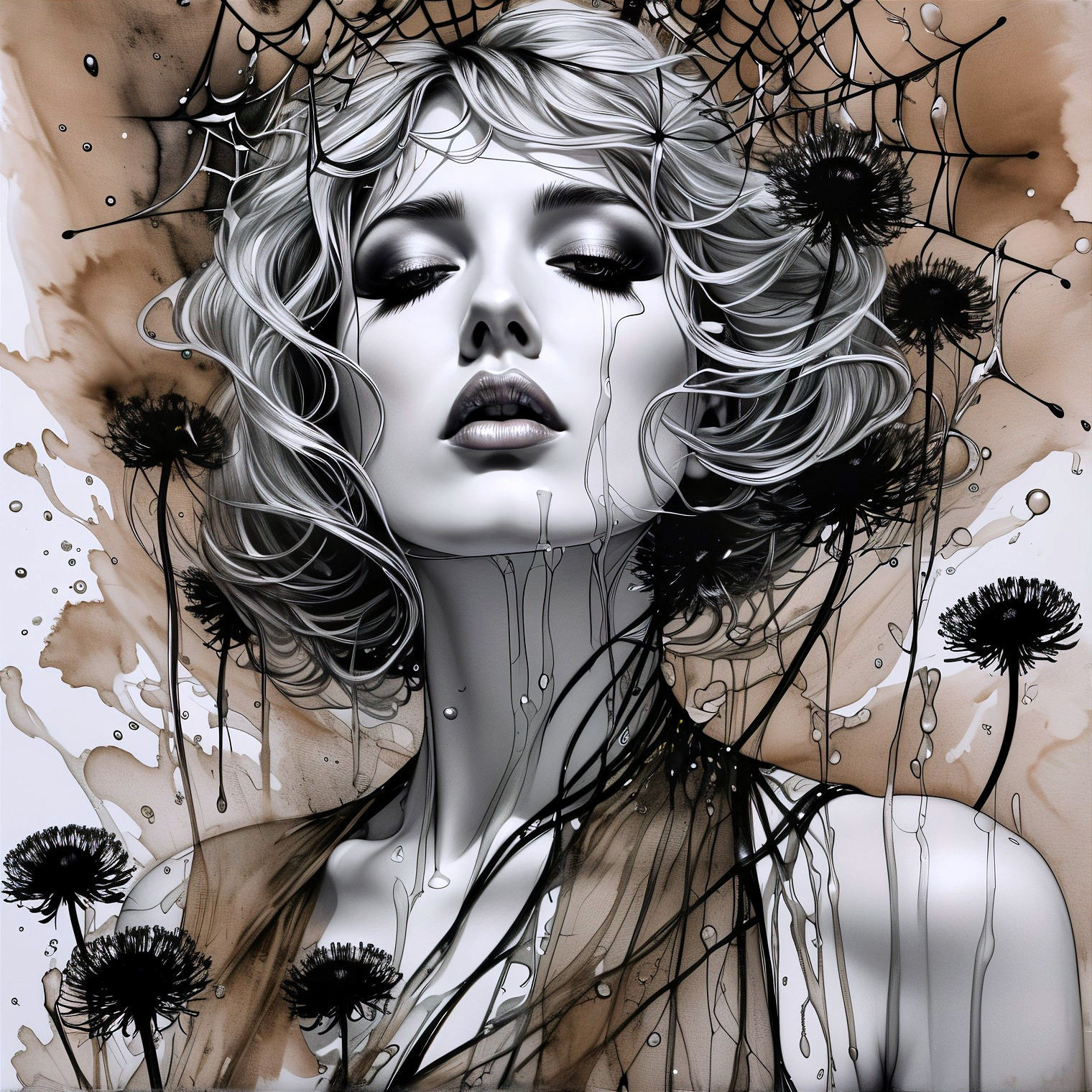 Monochromatic Portrait of Woman with Surreal Elements