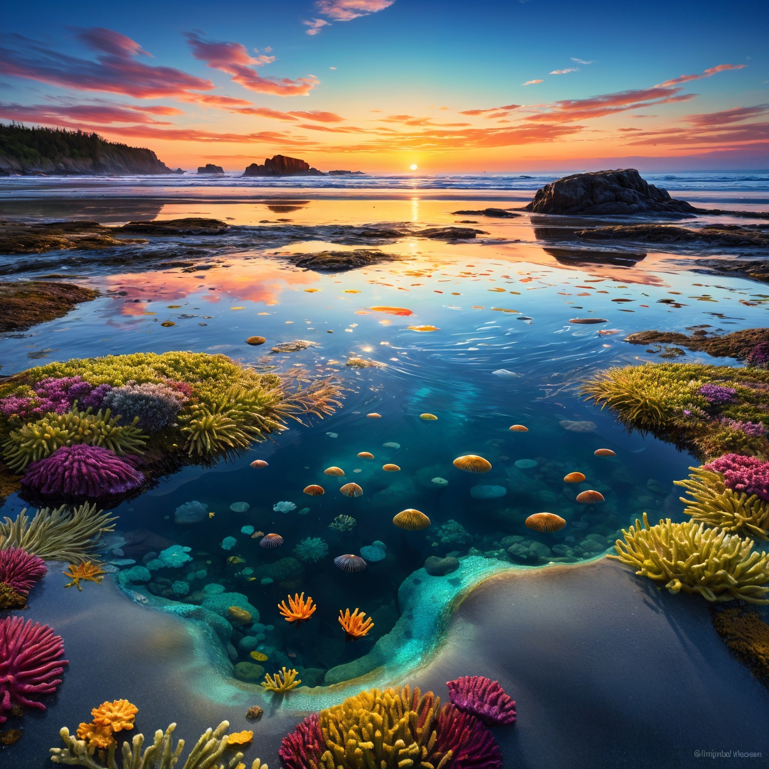 Vibrant Underwater Scene with Colorful Corals and Marine Life
