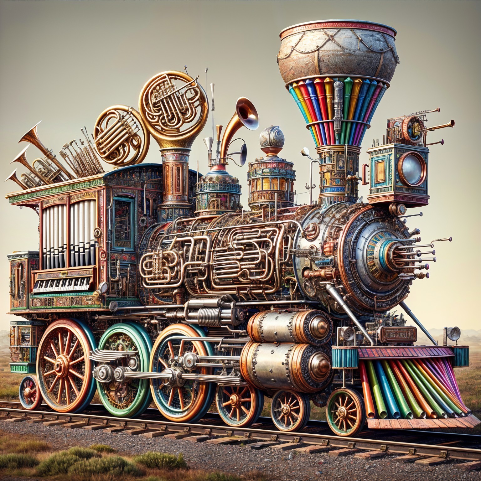 Whimsical Steampunk Locomotive with Musical Features