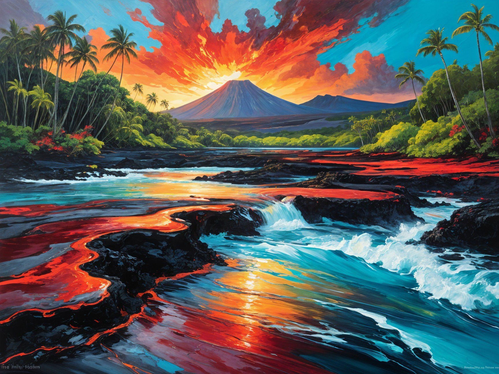Vibrant Sunset Over Volcanic Mountain Landscape