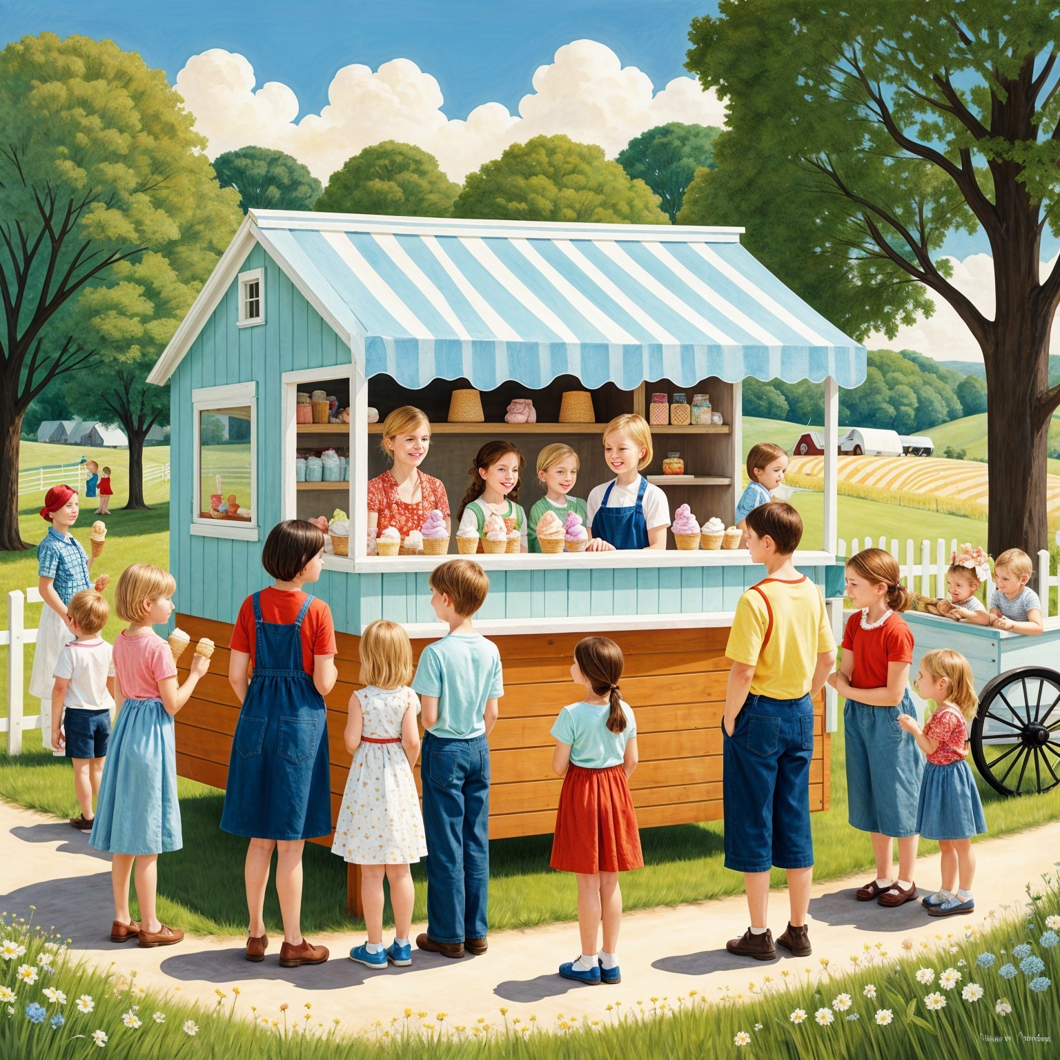 Colorful Ice Cream Stand in Lush Outdoor Setting