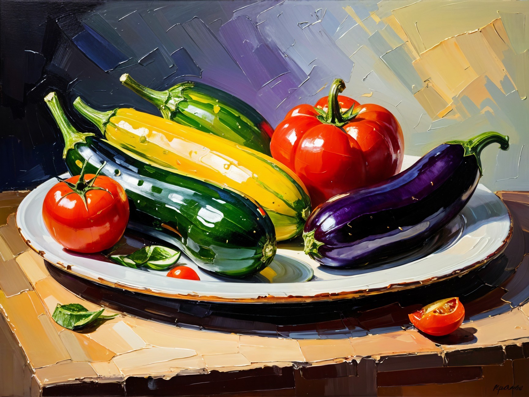 Vibrant Still Life of Fresh Vegetables on White Plate