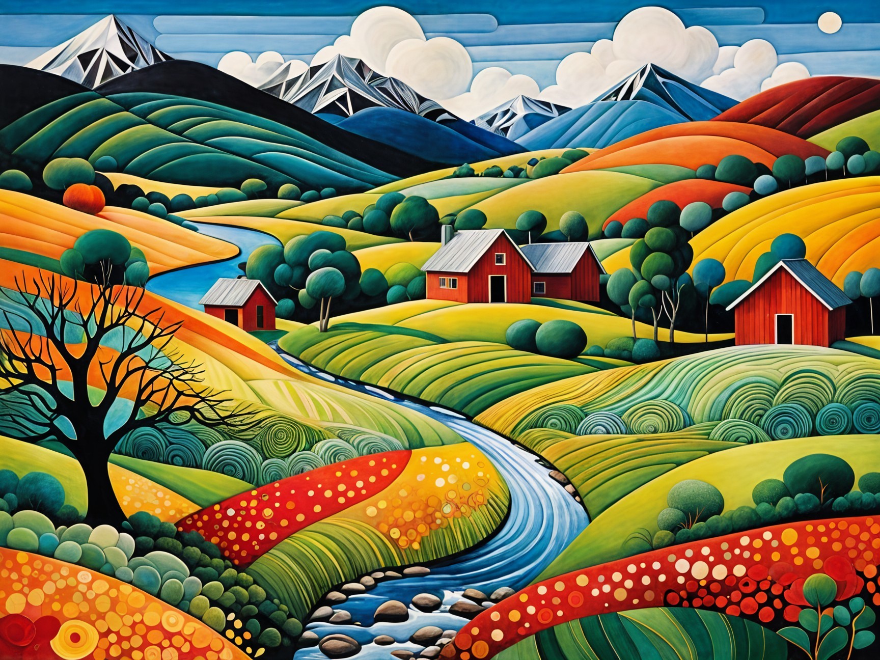 Vibrant Landscape with Rolling Hills and River