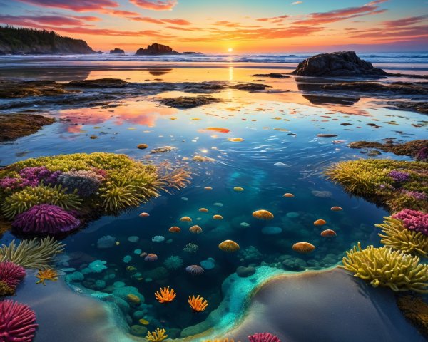 Vibrant Underwater Scene with Colorful Corals and Marine Life