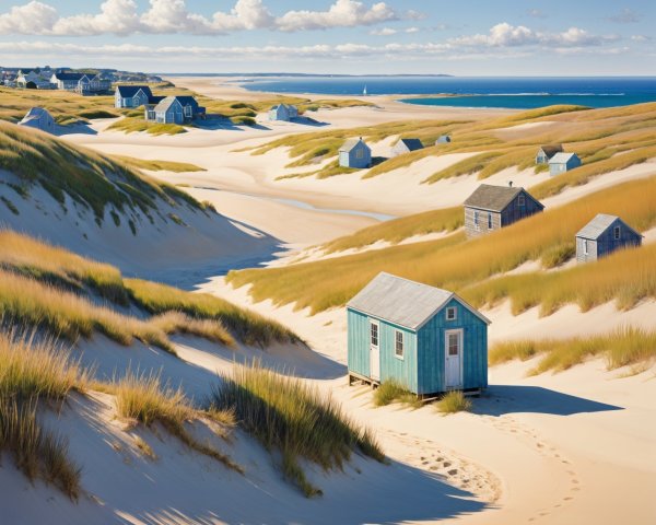 Serene Coastal Landscape with Beach Houses and Ocean