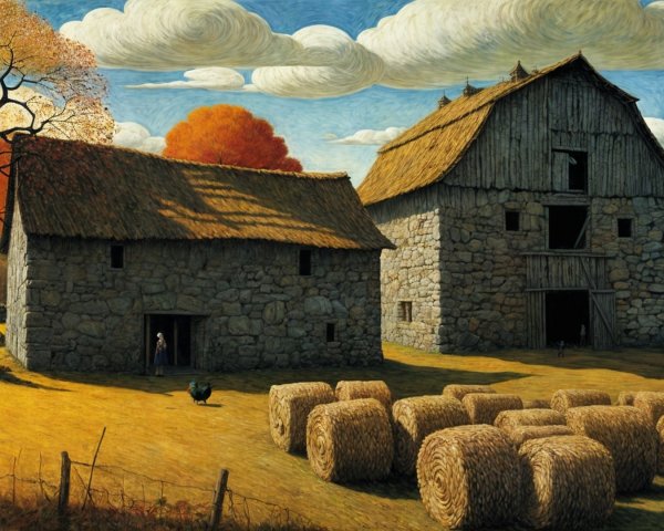 Serene Rural Landscape with Barns and Autumn Colors