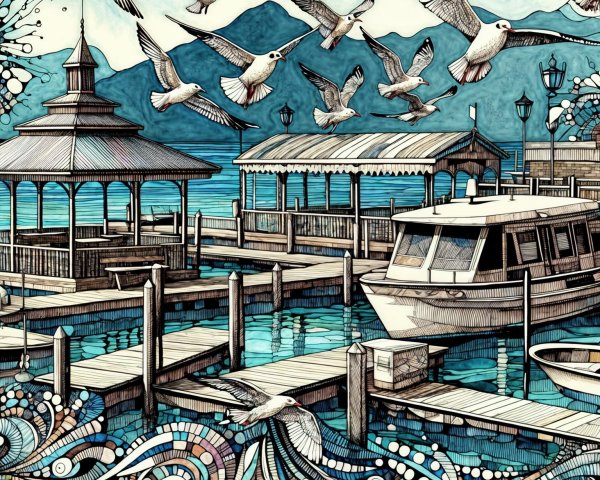 Serene Lakeside Scene with Dock and Mountains