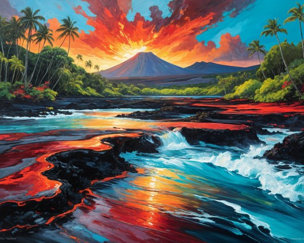 Vibrant Sunset Over Volcanic Mountain Landscape