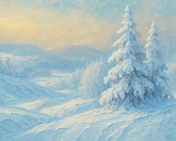Ethereal Snow-Covered Winter Landscape Painting