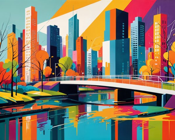 Vibrant Urban Landscape with Skyscrapers and River