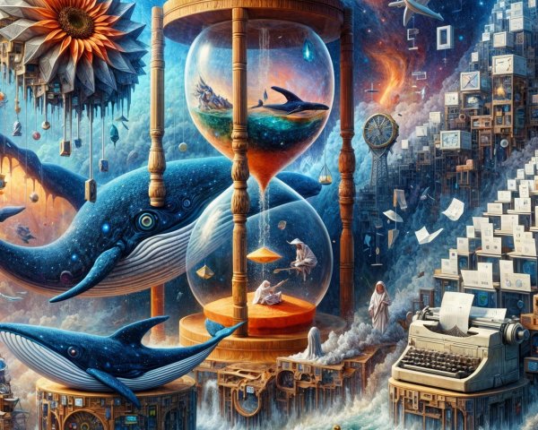Whales in Hourglass with Surreal Cosmic Elements