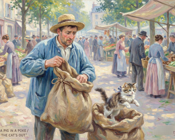 Impressionistic Painting of a Busy Outdoor Market Scene