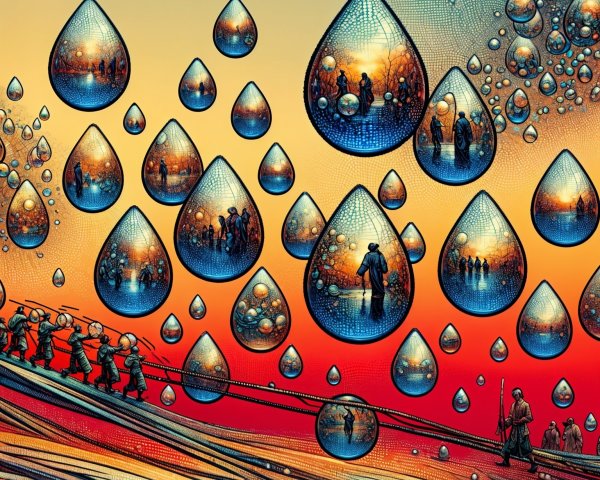 Surreal Landscape with Reflective Water Droplets