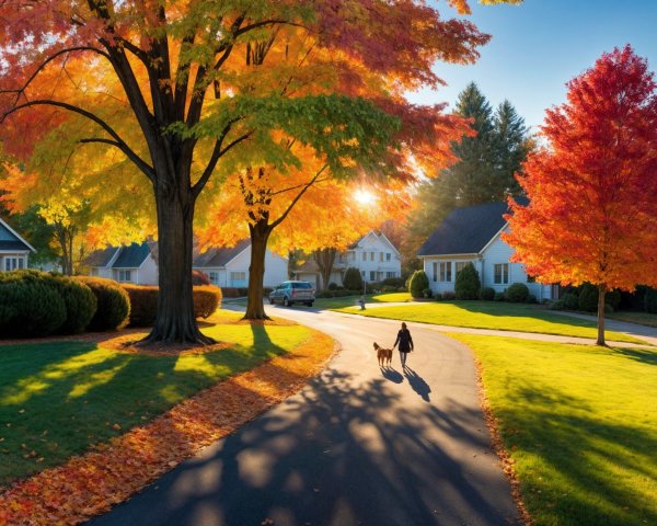 Serene Autumn Neighborhood with Vibrant Foliage