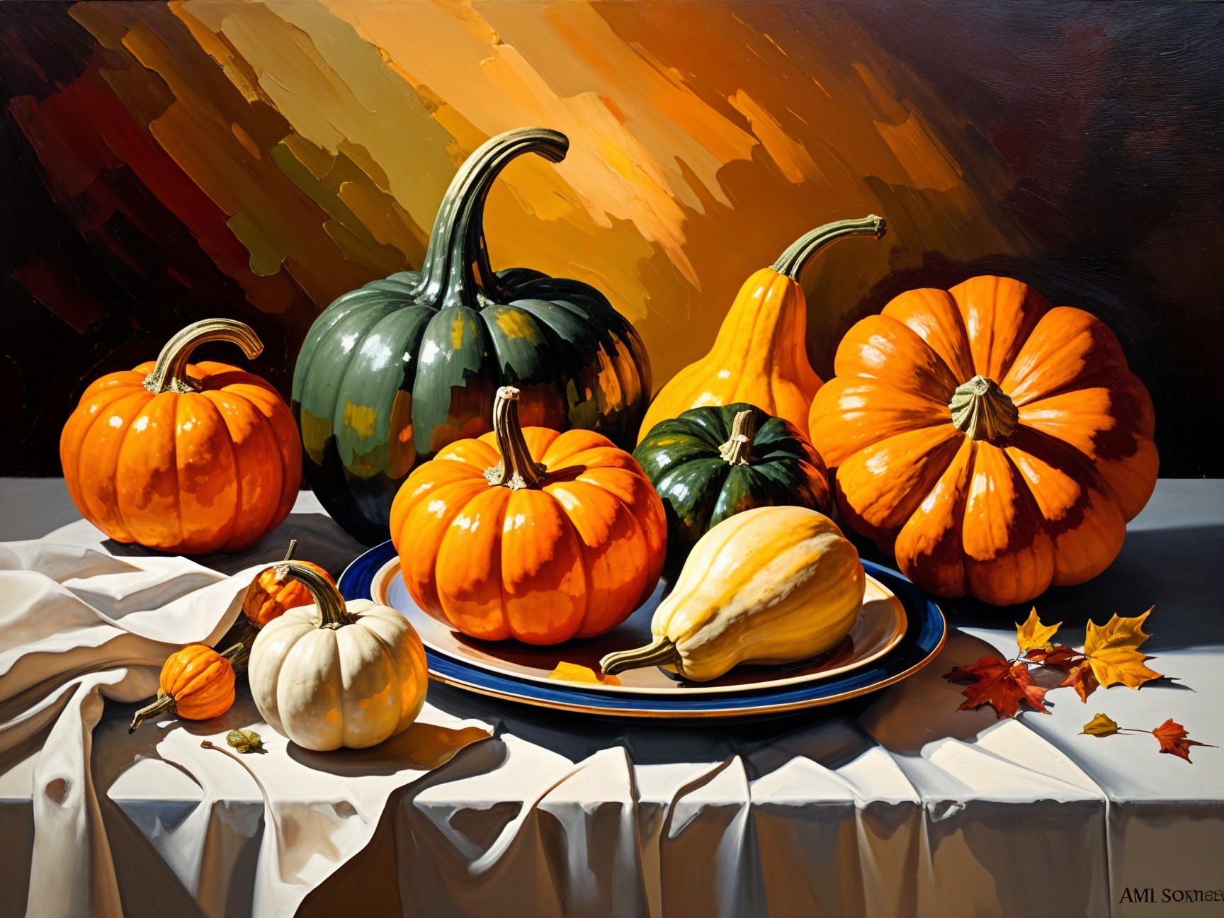 Vibrant Still Life of Colorful Pumpkins and Gourds