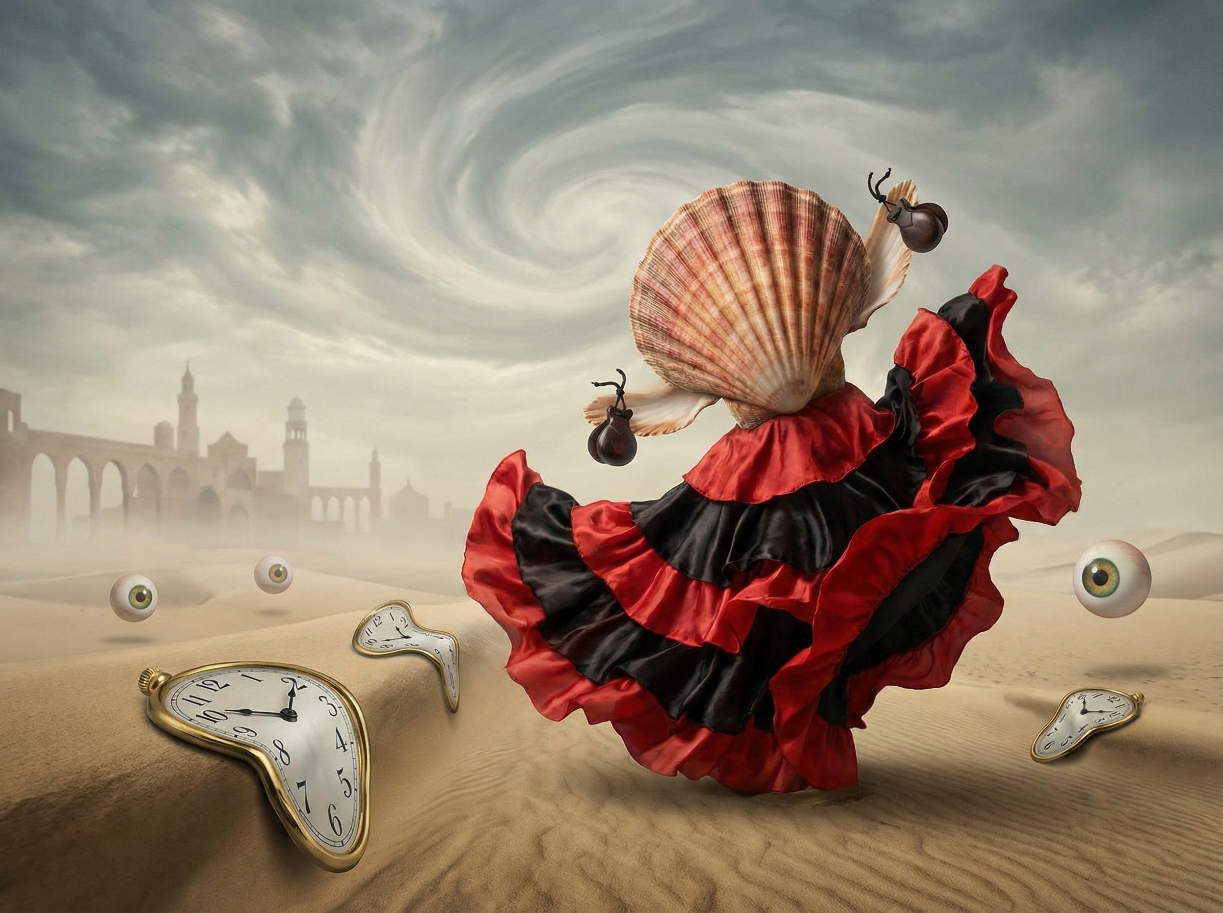 Surrealist Digital Painting of Flamenco Dancer in Desert