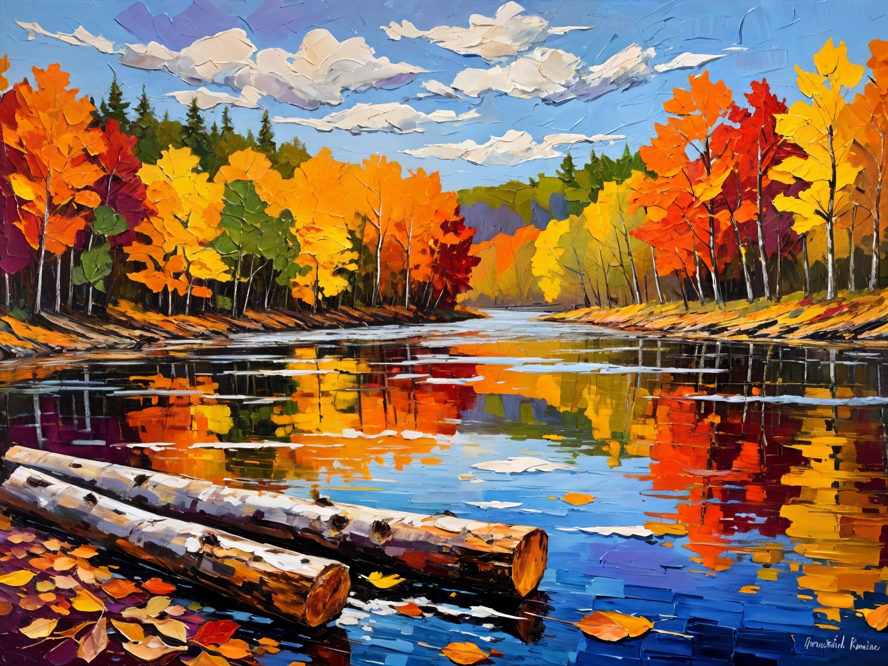 Autumn Landscape with River and Colorful Foliage