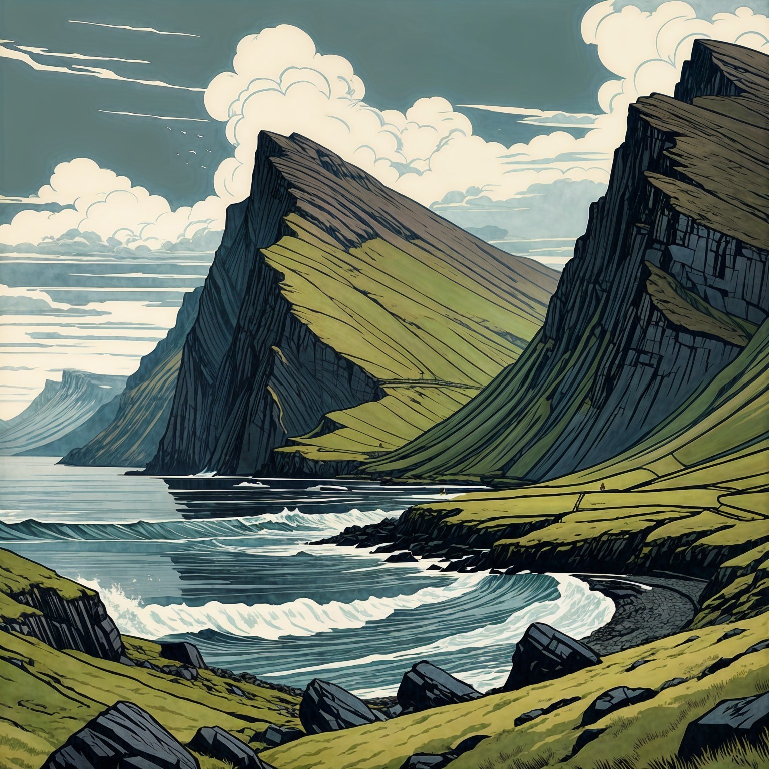 Dramatic Coastal Landscape with Cliffs and Ocean Waves
