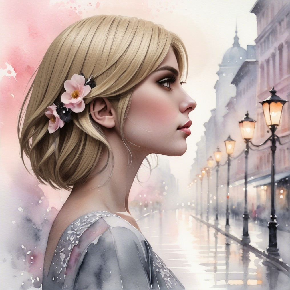 Serene portrait of a woman with blonde hair and flowers