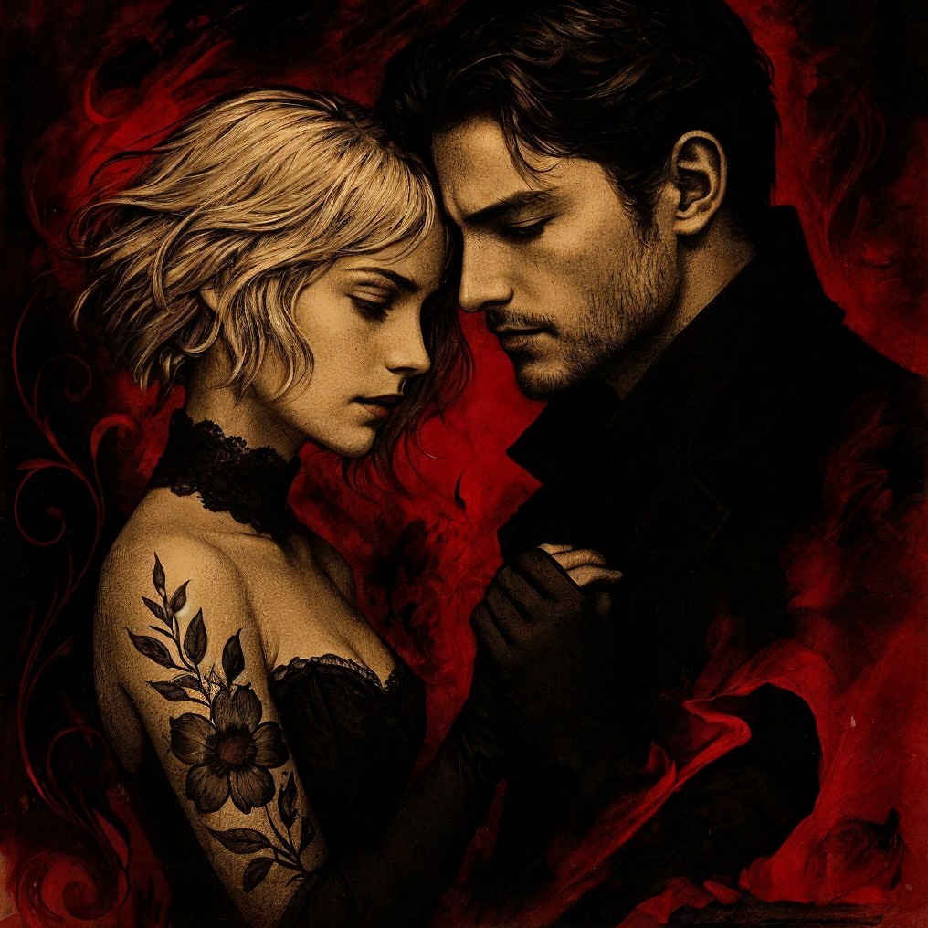 Romantic Illustration of a Couple in Dark Tones