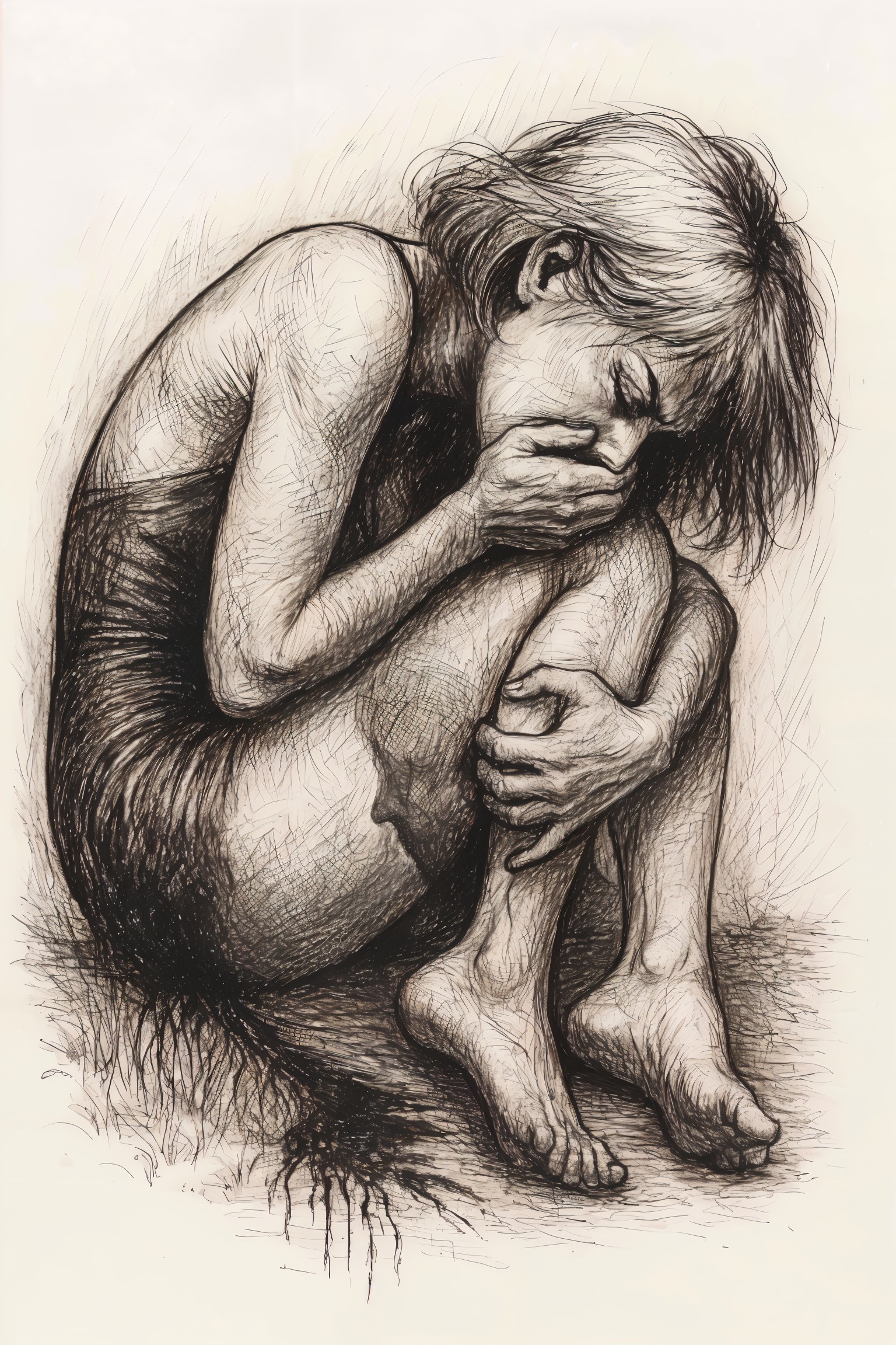 Artwork of a Young Girl in a Vulnerable Pose