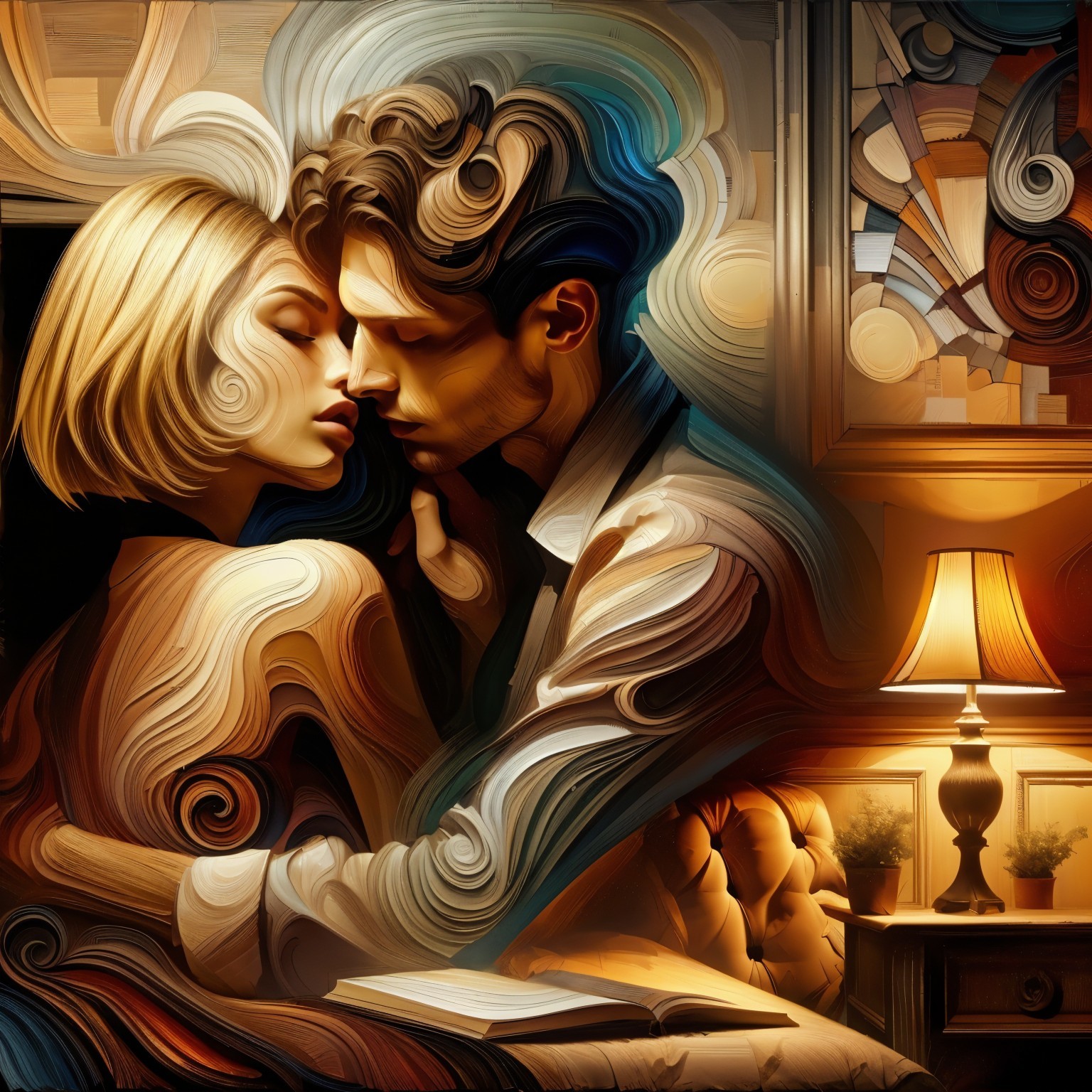 Romantic Abstract Scene of Intimate Couple Embrace