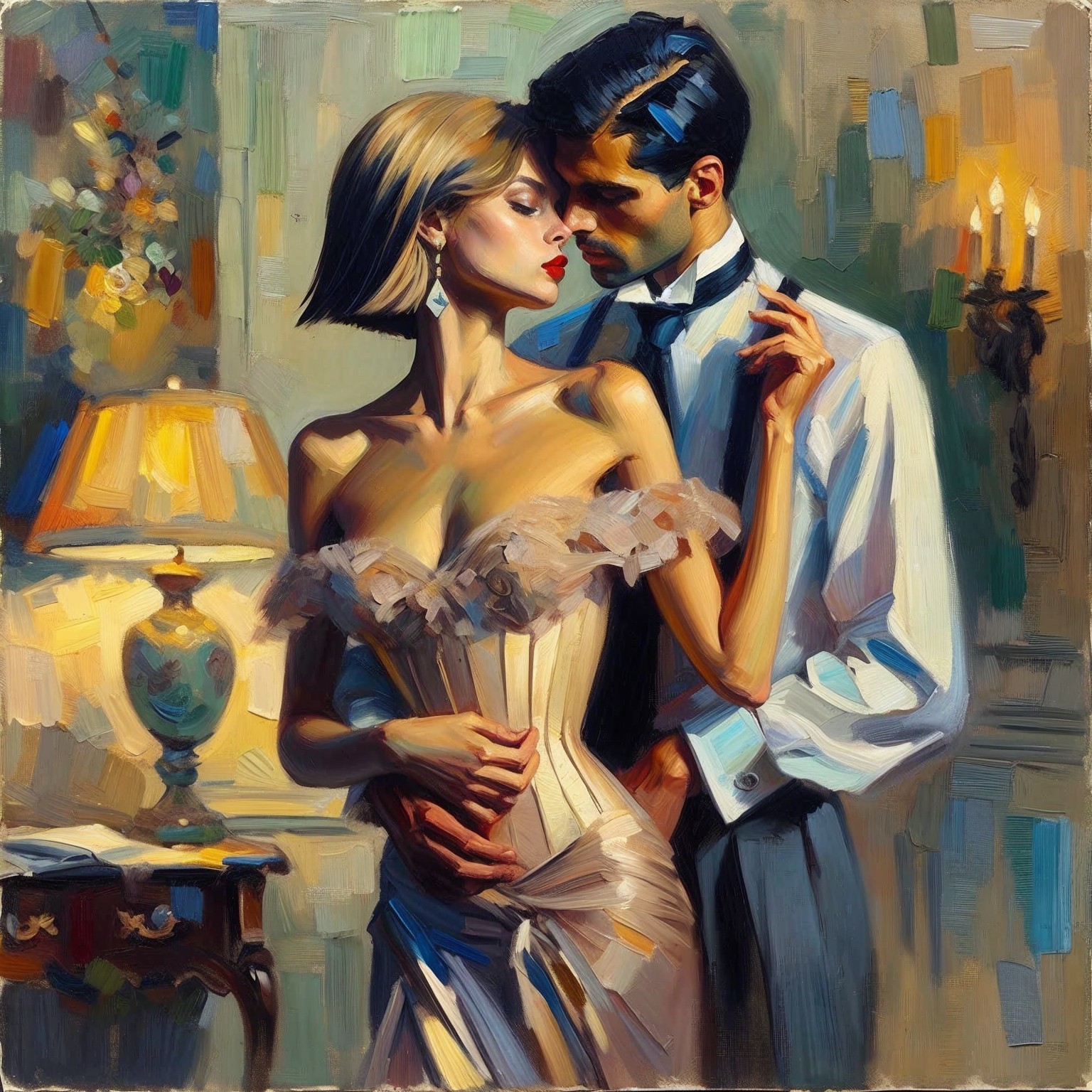Romantic Couple Embraced in Soft, Dreamy Lighting