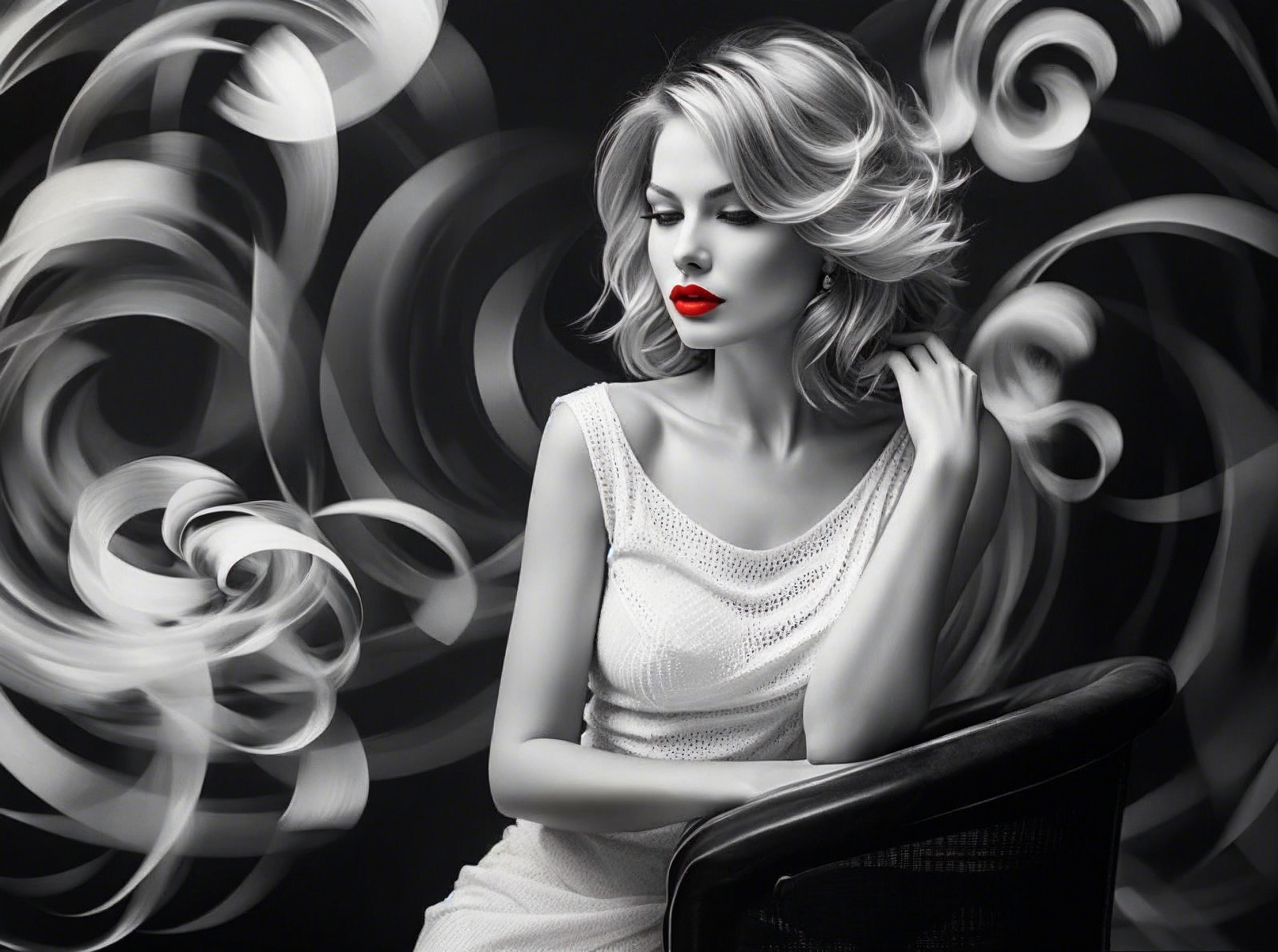 Black-and-white image of a woman with blonde hair
