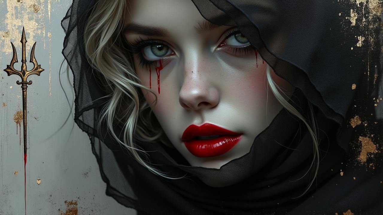 Close-Up of Young Woman with Green Eyes and Veil
