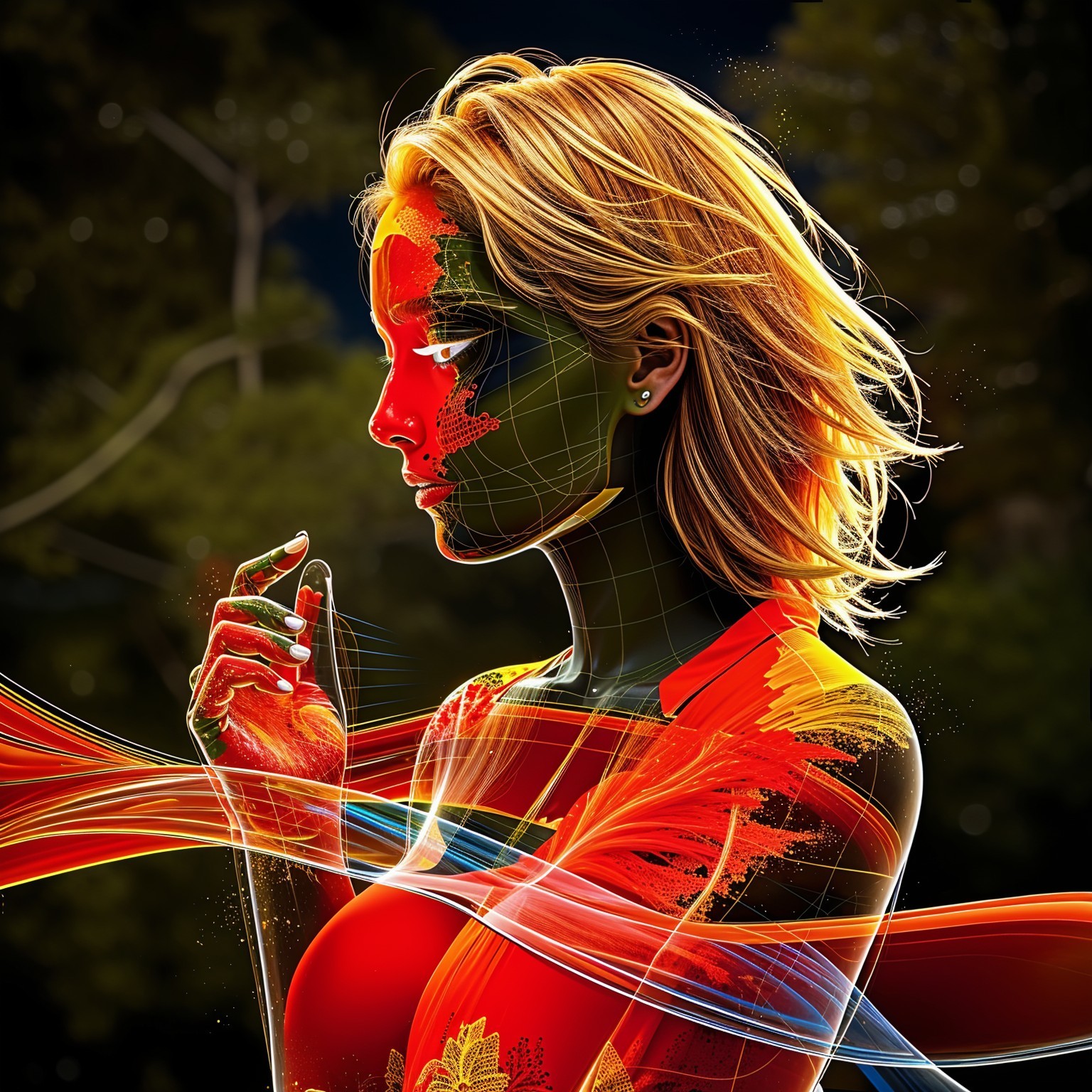 Profile of a woman with abstract patterns and soft light
