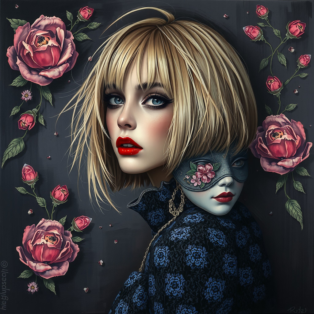 Portrait of a Woman with Bold Blonde Bob and Roses